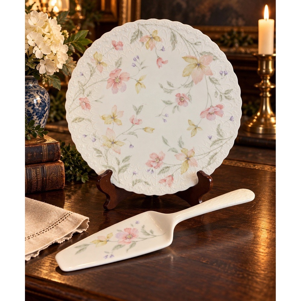 Mikasa Pastel Garden B2055 Bone China Cake Plate & Server Narumi Japan 11β